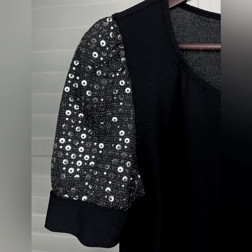 Black Top w/Silver Sequined Sleeves Sz P-M, by 89Th+ Madison - Picture 4 of 6
